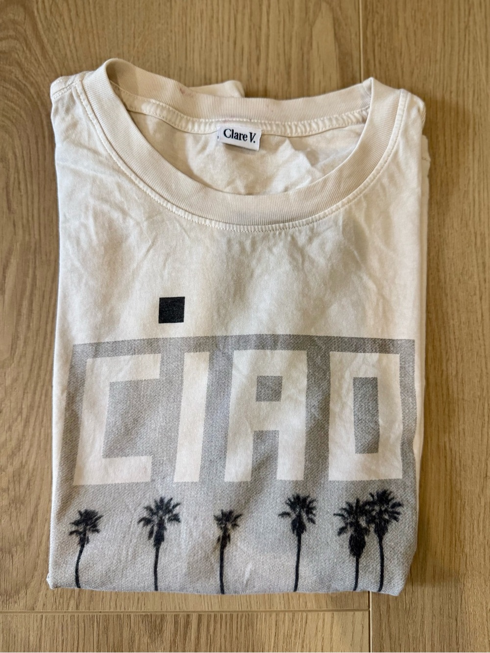 Clare V Cream Short-Sleeve Graphic Palm Logo Tee